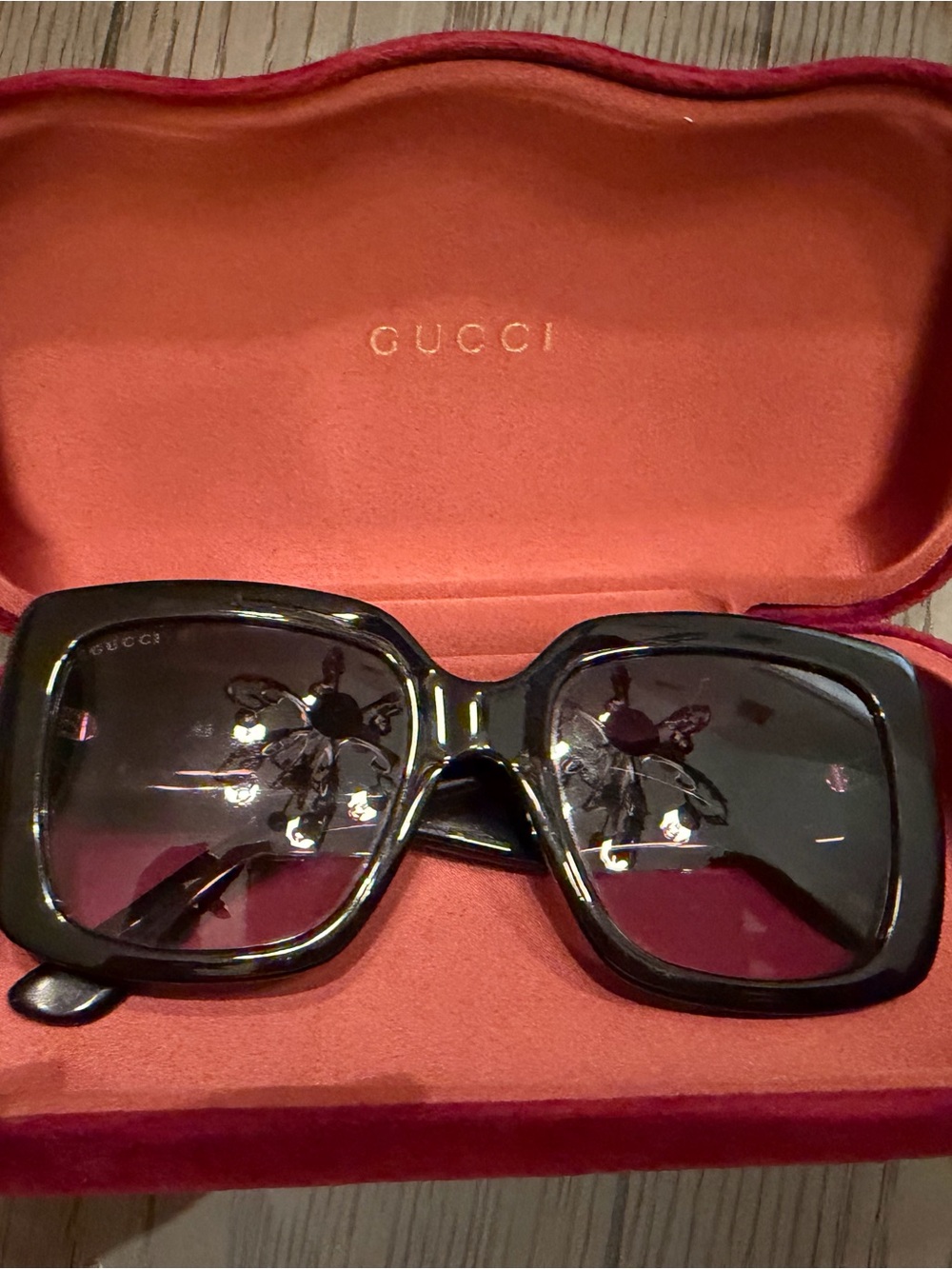 Gucci Women’s Black Square Sunglasses with Bee Embellishments